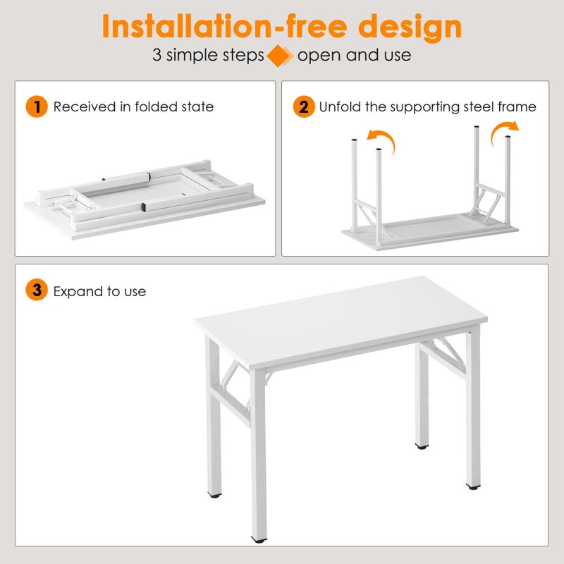 Need Folding Computer Desk - 31.5 Inch Foldable Office Writing Work Study Kids Student Teacher Home Bedroom Table, White - Image 5